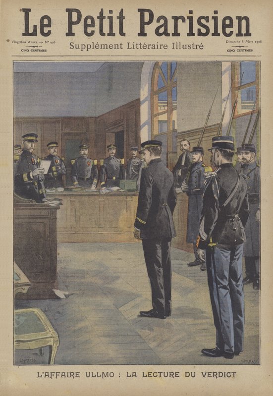 Charles Benjamin Ullmo hazaárulási perében hozott ítélet felolvasása (színes litó) alkotó: French School