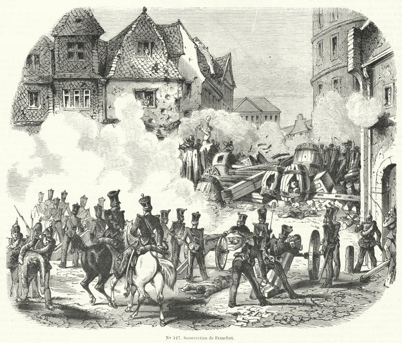 Lázadás Frankfurtban, Németországban, 1848 szeptemberében alkotó: French School