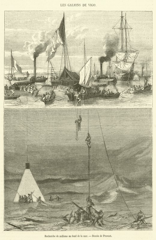 Milliók keresése a tenger fenekén (metszet) alkotó: French School
