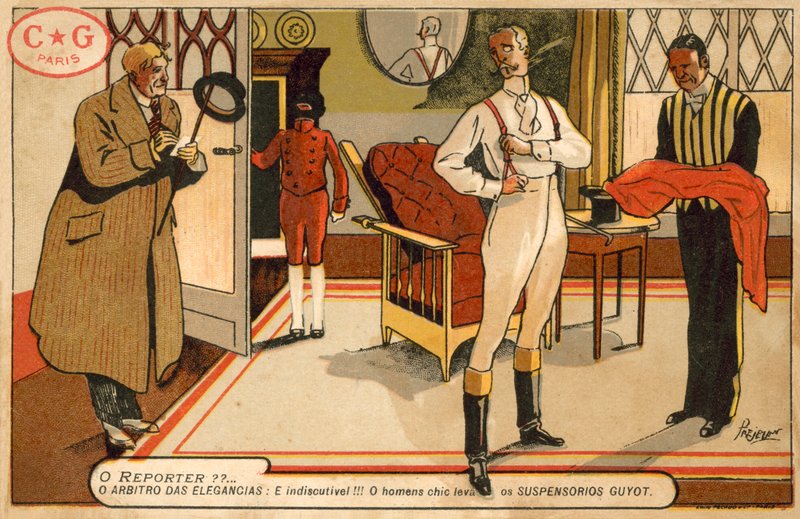 Riporter interjút készít egy öltöző úrral (chromolitho) alkotó: French School