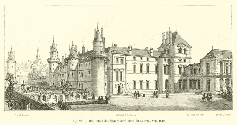 A Louvre északnyugati homlokzatának rekonstrukciója, 1610 körül alkotó: French School