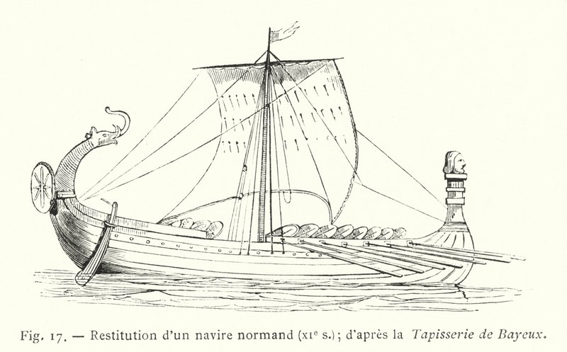 Egy normann hajó visszaszolgáltatása, 11. század; a Bayeux-i kárpit után (metszet) alkotó: French School