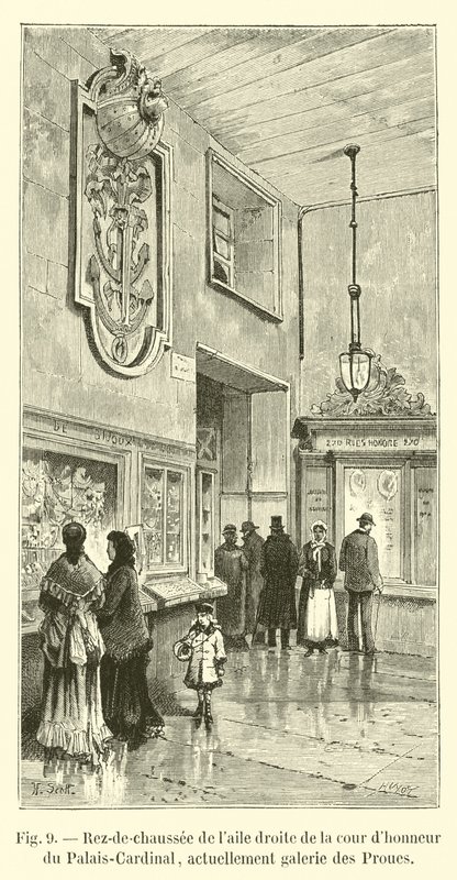 A Palais-Cardinal főudvar jobb szárnyának földszintje, jelenleg a Proues Gallery alkotó: French School