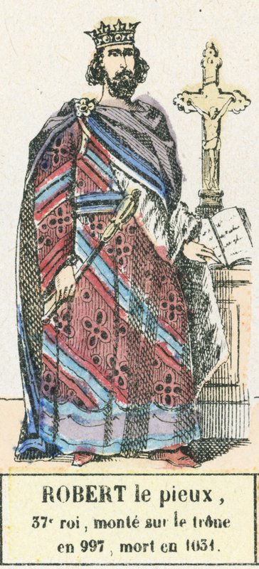 Jámbor Róbert, 37. király, 997-ben lépett trónra, 1031-ben halt meg (színes metszet) alkotó: French School