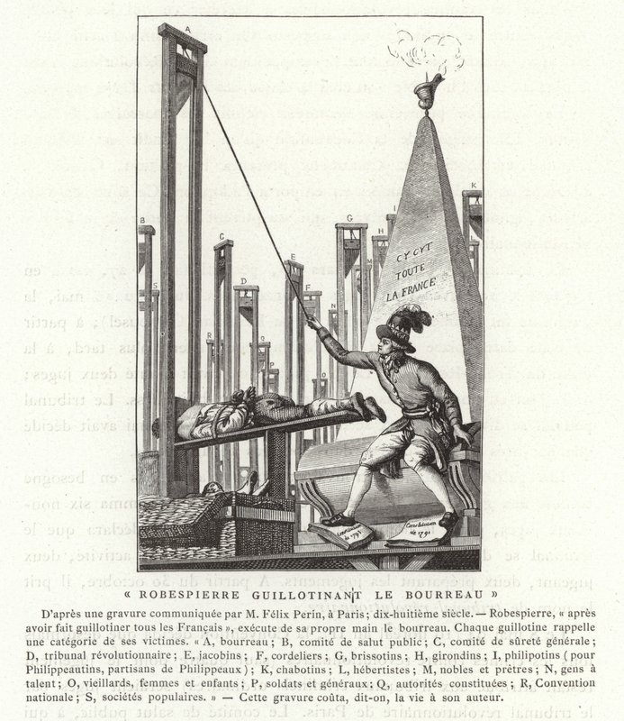 Robespierre guillotining a hóhér, francia forradalom alkotó: French School