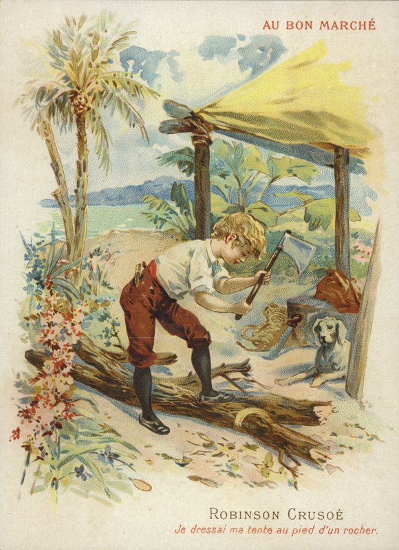 Robinson Crusoe tűzifát vág alkotó: French School