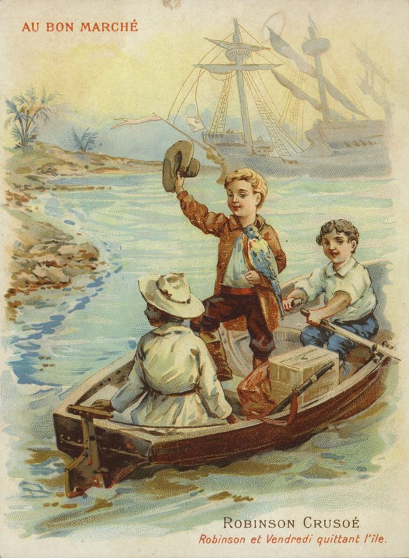 Robinson Crusoe evezős csónakban alkotó: French School