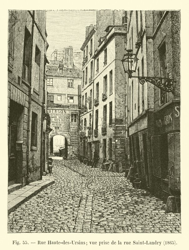 Rue Haute-des-Ursins; kilátás a rue Saint-Landry felől, 1865 alkotó: French School