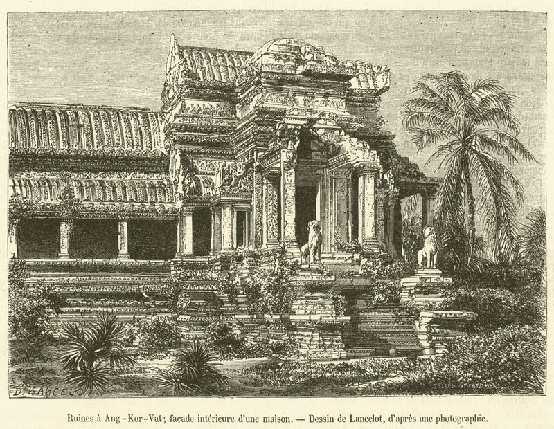 Angkor-Vat romjai, egy ház belső homlokzata (metszet) alkotó: French School