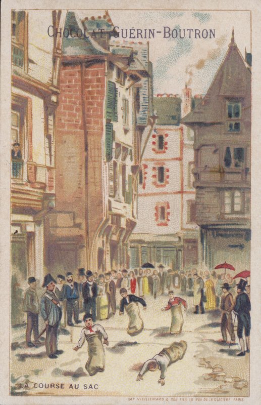 Zsákverseny az utcán (chromolitho) alkotó: French School