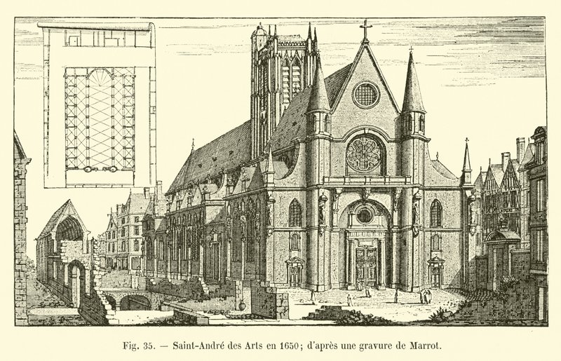 Saint-Andre des Arts 1650-ben; Marrot metszete után alkotó: French School