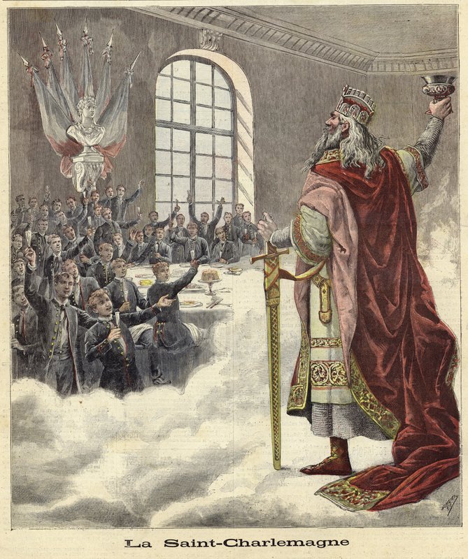 Nagy Szent Károly kelyhet emel az ülő étkezőknek alkotó: French School