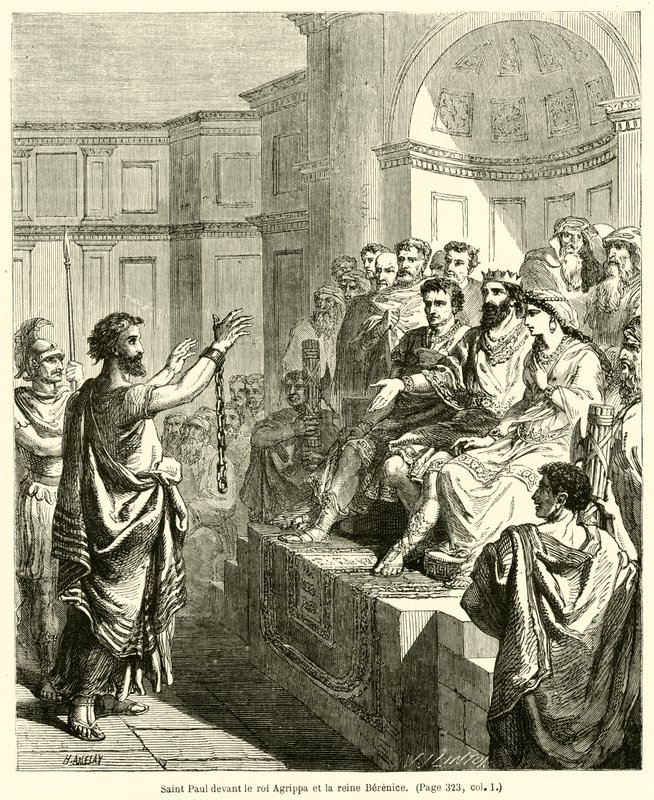 Szent Pál Agrippa király és Bereniké királyné előtt (metszet) alkotó: French School