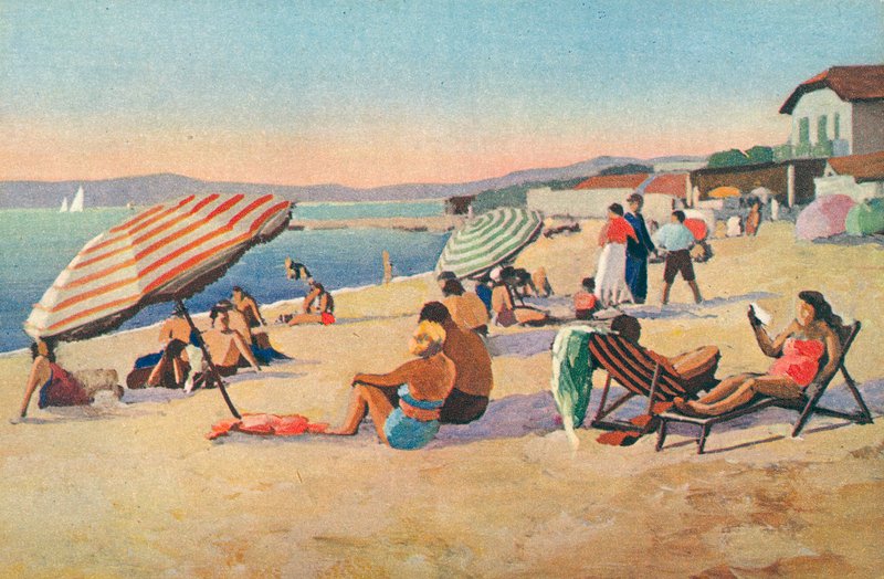 Saint Tropez: A bouillabaisse strand (színes litográfia) alkotó: French School