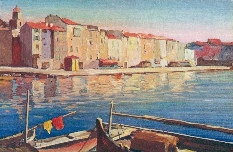 Saint Tropez: A Quai Suffren látképe (színes litográfia) alkotó: French School