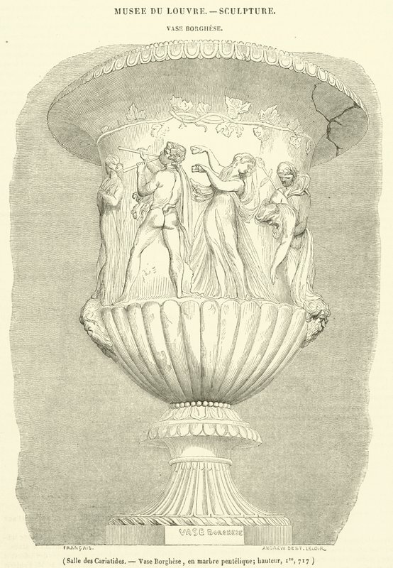 Kariatidák csarnoka, Borghese váza, pentelic márvány, magasság, Im, 717 (metszet) alkotó: French School