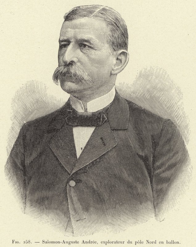 Salomon-Auguste Andree, az Északi-sark felfedezője léggömbben (metszet) alkotó: French School