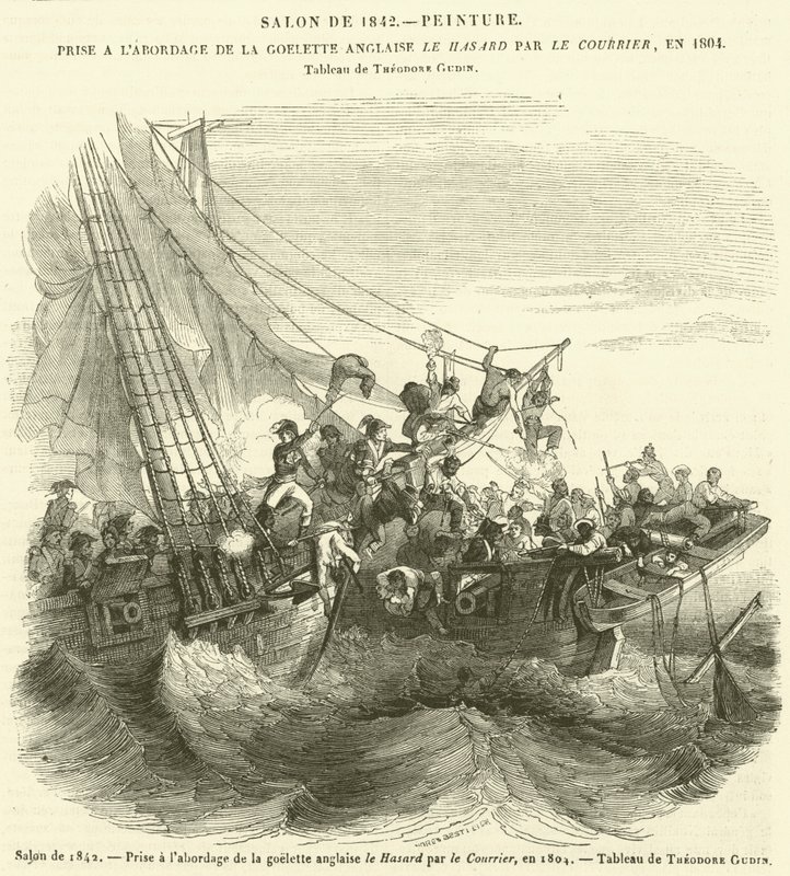 1842-es szalon, a Le Hasard angol szkúner fedélzetére vitte a Courrier, 1804-ben (metszet) alkotó: French School