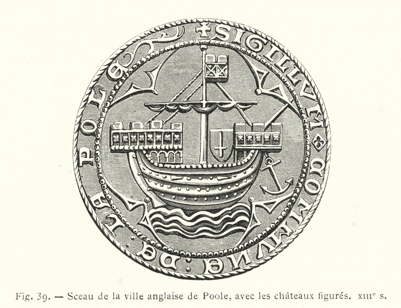 Poole angol város pecsétje kastélyfigurákkal, 13. század (metszet) alkotó: French School