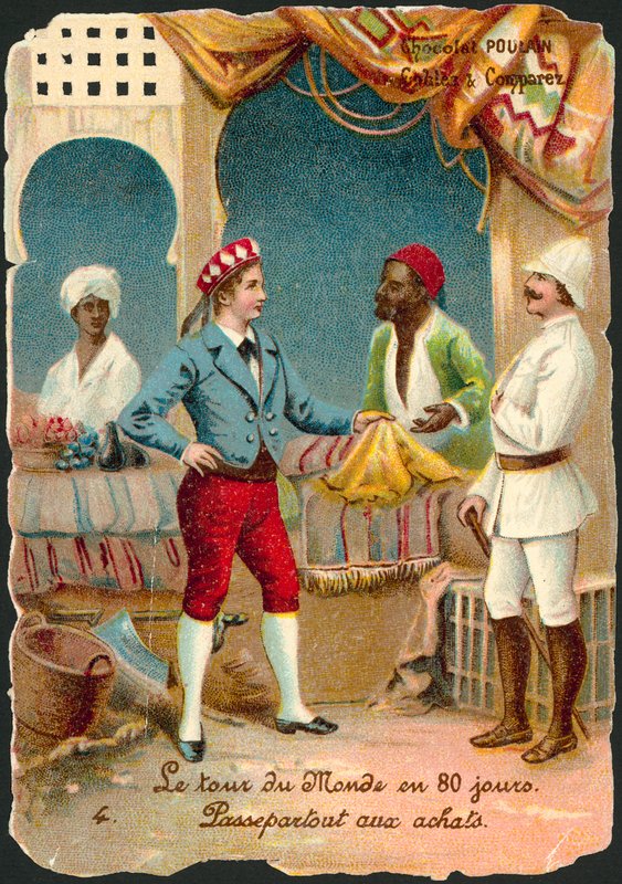 Jelenet a világ körül nyolcvan nap alatt, Jules Verne (chromolitho) alkotó: French School