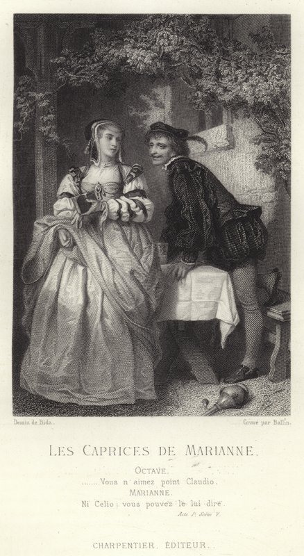 Jelenet a Les Caprices de Marianne-ból, Alfred de Musset darabjából alkotó: French School