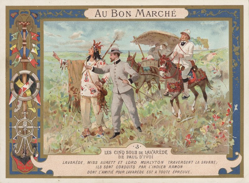 Jelenet a Les Cinq Sous de Lavarede című regényéből, Paul Ivoi (chromolitho) alkotó: French School