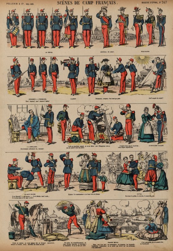 Jelenetek a francia hadsereg táborából (színes metszet) alkotó: French School