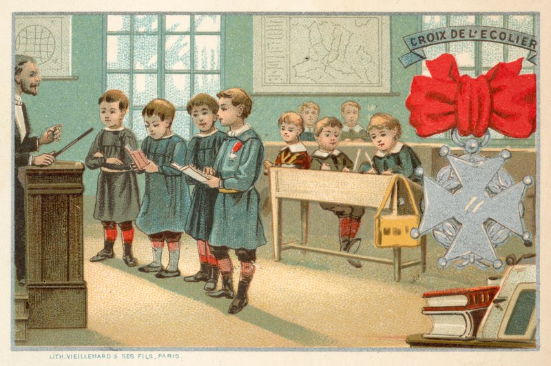 Iskoláskereszt (chromolitho) alkotó: French School
