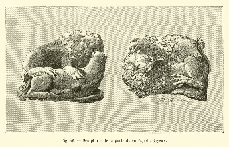Szobrok a bayeux-i kollégium ajtaján (metszet) alkotó: French School