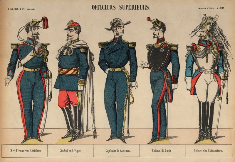 Magas rangú francia katonatisztek (színes metszet) alkotó: French School