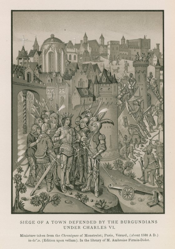 A burgundok által védett város ostroma VI. Károly alatt (chromolitho) alkotó: French School