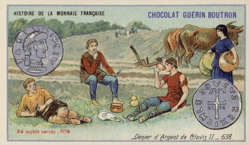 Clovis II ezüst deniere, 638 (chromolitho) alkotó: French School
