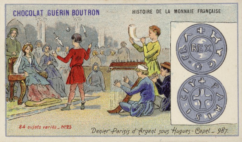 Ezüst denier Párizs Hugh Capet uralkodásának idején, 987 (chromolitho) alkotó: French School