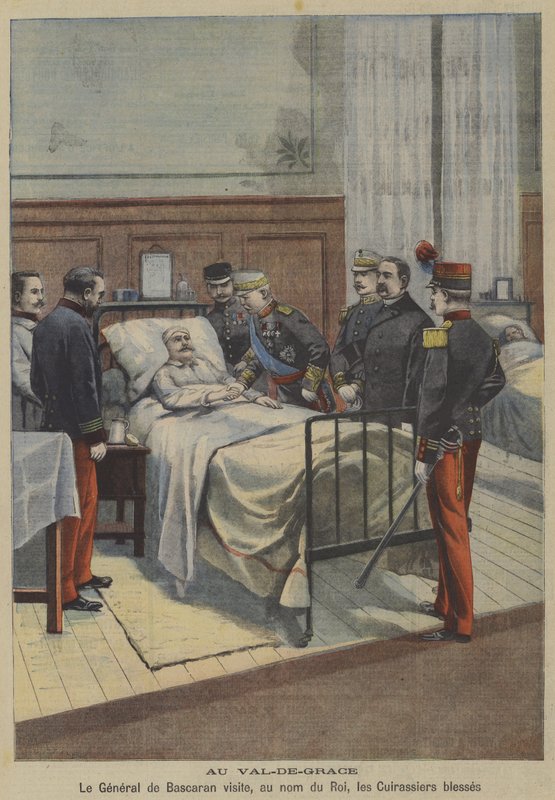 Jose de Bascaran spanyol tábornok XIII. Alfonz király nevében meglátogatja a sebesült cuirassiereket a párizsi Val-de-Grace katonai kórházban (színes litó) alkotó: French School