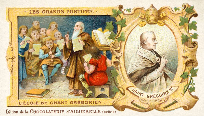 Nagy Szent Gergely és a gregorián ének iskola (chromolitho) alkotó: French School