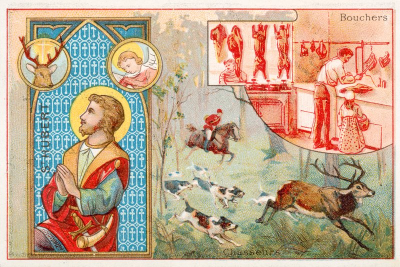 Szent Hubert, a vadászok védőszentje (chromolitho) alkotó: French School