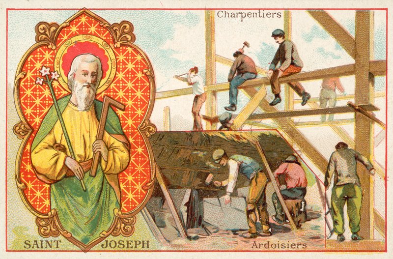 Szent József, az asztalosok és tetőfedők védőszentje (chromolitho) alkotó: French School