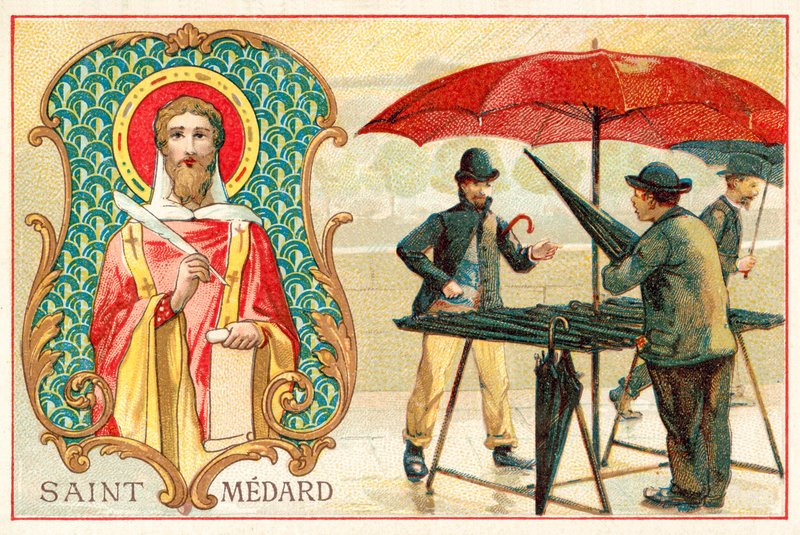 Szent Medardosz, az időjárás védőszentje (chromolitho) alkotó: French School