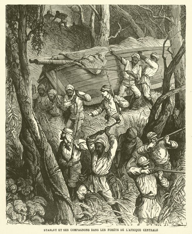 Stanley és társai Közép-Afrika erdeiben (metszet) alkotó: French School