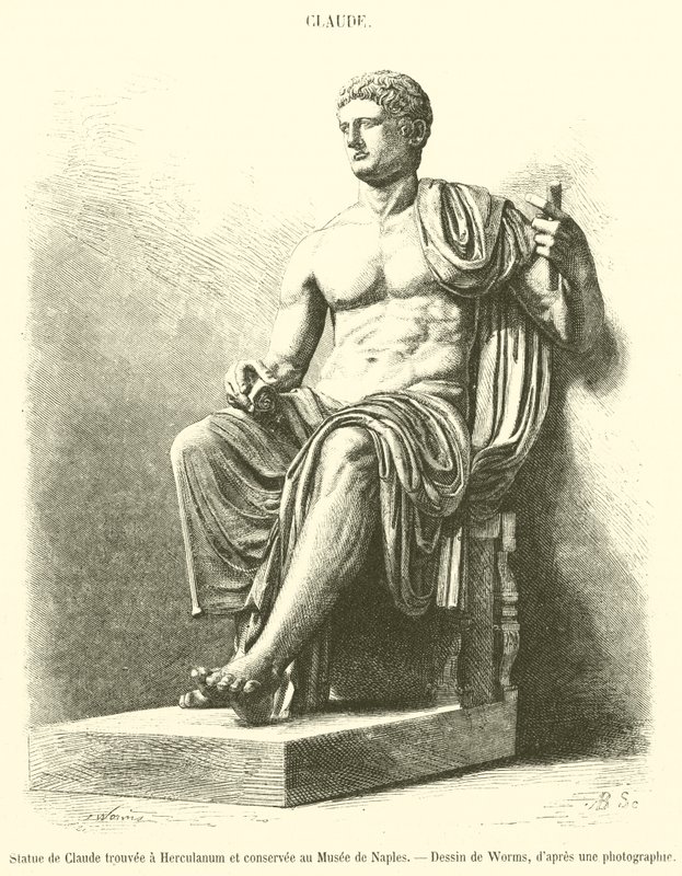 Claudius szobra, amelyet Herculaneumban találtak és a Nápolyi Múzeumban őriznek (metszet) alkotó: French School