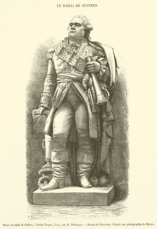 Suffren végrehajtójának szobra Saint-Tropezben, Varban (metszet) alkotó: French School