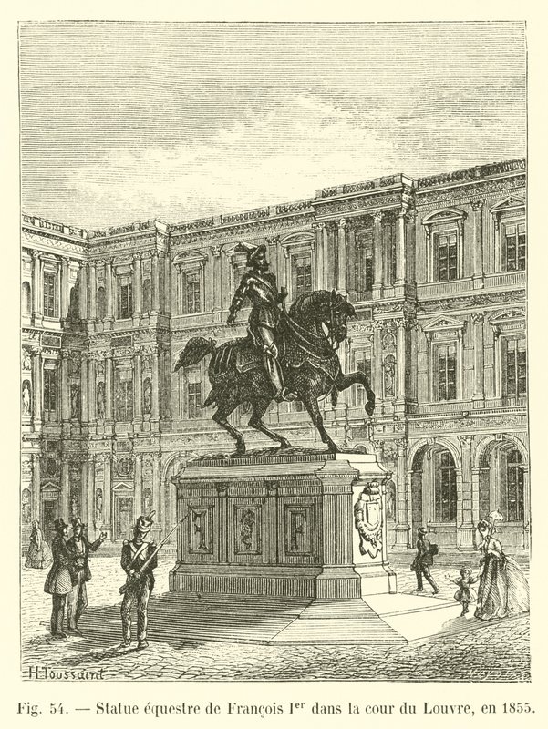 I. Francois lovas szobra a Louvre udvarán, 1855-ben alkotó: French School