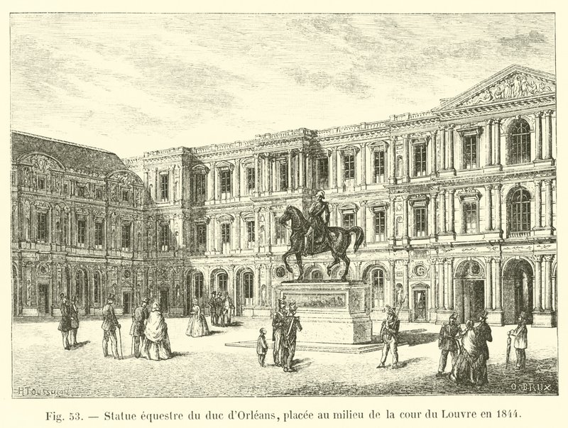 Orléans hercegének lovas szobra, a Louvre udvarának közepén 1844-ben alkotó: French School