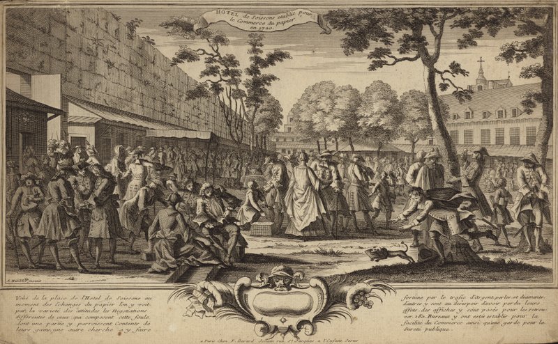 Tőzsde az 1720-ban alapított párizsi Hotel de Soissons kertjében alkotó: French School