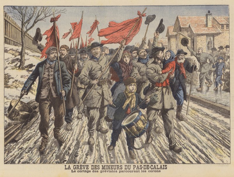 A franciaországi Pas-de-Calais bányászainak sztrájkja (színes litó) alkotó: French School