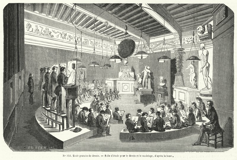Diákok egy szabad rajziskola osztályában, Franciaország (metszet) alkotó: French School