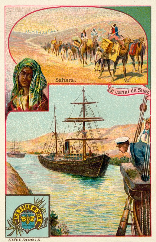 Szuezi-csatorna és Szahara-sivatag, Egyiptom (chromolitho) alkotó: French School