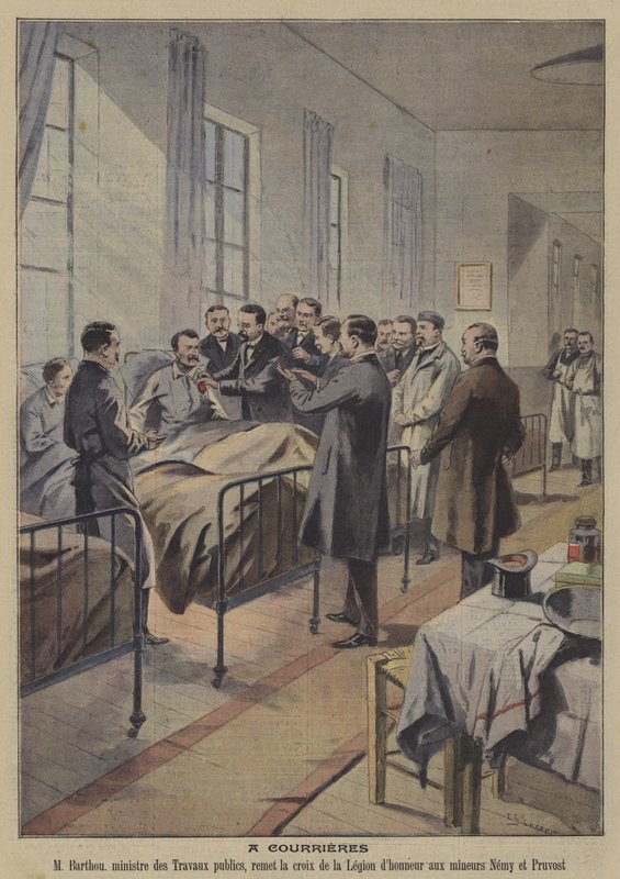 A Courrieres bányakatasztrófa túlélői, Franciaország (színes litho) alkotó: French School