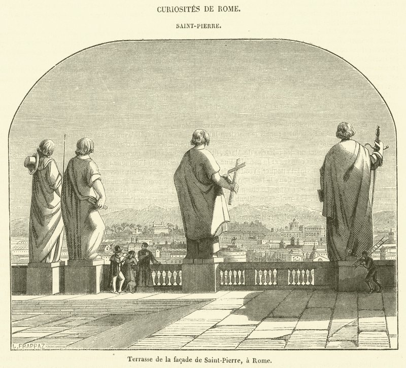 Terasz a római Szent Péter templom homlokzatán (metszet) alkotó: French School