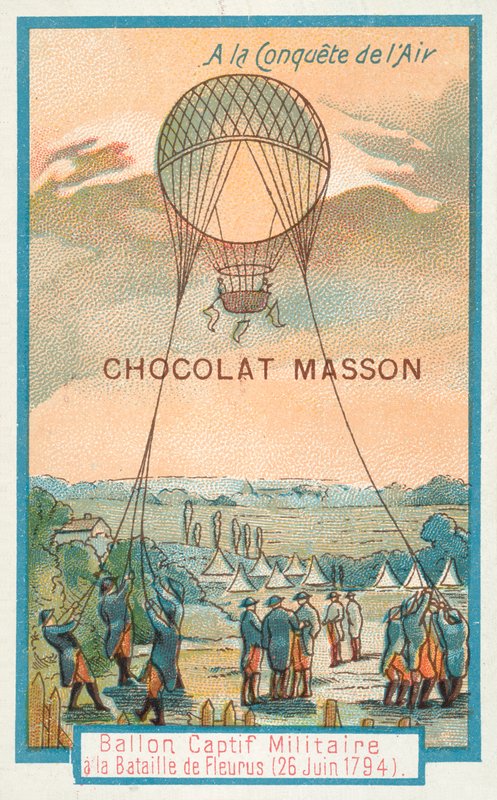 Lekötött katonai léggömb a fleurusi csatában, 1794. június 26-án alkotó: French School